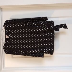Chicos Womens Blouse Sz S Black White Polka Dots Tie Scoop Neck 3/4 Sleeves  Fun